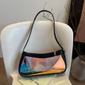 Trousse à maquillage holographique en TPU avec bordure noire et effet laser arc-en-ciel - Noir
