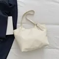Minimalist cream white soft leather tote bag with gold buckle for summer daily commuting - Off White