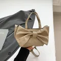 Borsa a mano beige in nylon con fiocco e tracolla regolabile per donna stile moderno - Cachi