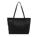 Large black tote bag with crocodile texture and smooth faux leather stitching design - Black