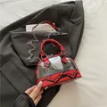 Schicke transparente Muscheltasche mit rot-schwarzem Schlangenmuster und Kette - Rot