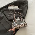 Transparente Handtasche mit Zebradruck, Schlangenmuster und silberner Kettenriemen - Khaki