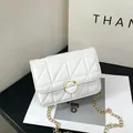 Elegant white quilted chain crossbody bag with gold circular lock and rhomboid pattern - White