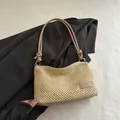 FANYISSA Stroh-Umhängetasche mit Kaffeebraunem Lederriemen und Knotendetail - Khaki