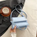 Light blue faux leather square crossbody bag with double-layered flap design - Blue