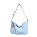 Light blue minimalist hobo tote bag with adjustable strap and decorative pendant detail - Blue with Pendant