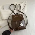 Cute brown faux leather mini backpack with cat face detail and slim straps - Brown