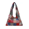 Floral patchwork corduroy tote bag with daisy patterns and large capacity for women - Handbag Style