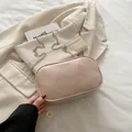 Minimalist creamy nude pink chain shoulder bag with smooth matte PU leather finish - Pink
