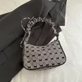 Retro black and white gingham shoulder bag with bow details and a scrunchie handle - Brown