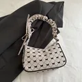 Checkered bow shoulder bag with ruffled handle in a beige and brown vintage style - Khaki