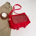 Bolso tote rojo a la moda con ventana transparente y correa ajustable para mujer - Rojo