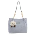 Hellblaue Schultertasche mit Karomuster, Goldkette und süßem Wolkenanhänger - Mit Ornament / Blau