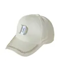 Detail of cream baseball cap featuring rhinestone 'D' logo and motorsport lifestyle tag - Adult Size (Adjustable) / Beige