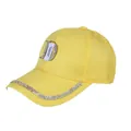 Detail of yellow baseball cap with rhinestone D-logo and crystal studded brim edge - Adult Size (Adjustable) / Yellow