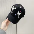 Black baseball cap with translucent butterfly tassels and colorful rhinestones for women - Adult Adjustable / Black