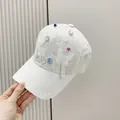 White jacquard baseball cap with colorful rhinestones and 3D butterfly ornaments - Adult Adjustable / Off White