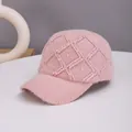 Pink knitted baseball cap with diamond patterns and sparkling rhinestones for winter - Adult Size (Adjustable) / Pink