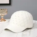 Elegant white knitted baseball cap with sparkling sequins on a marble background - One Size(Adjustable) / White