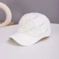White knit baseball cap with diamond pattern and sparkling rhinestone embellishments - Adult Size (Adjustable) / White