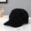 Women's black knitted baseball cap with rhinestone wave patterns for winter warmth - Adult Size (Adjustable) / Black