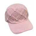 Rosa Strick-Baseballkappe für Damen mit Kunstperlen und Pailletten auf weißem Grund - Erwachsenengröße (Verstellbar) / Rosa