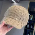 Berretto da baseball in maglia beige a righe con strass scintillanti da donna invernale - Taglia Adulto (Regolabile) / Kaki