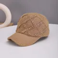 Fashionable camel knit baseball cap with diamond pattern rhinestones for winter warmth - Adult Size (Adjustable) / Khaki