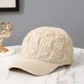 Chic knit baseball cap for women with triangle rhinestone decor on cream white fabric - Adult / Beige