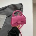 Pink woven texture hourglass handbag with top handle and matching shoulder strap - Rose Red