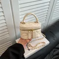 Mini cream quilted box bag with gold chain strap and top handle for women - White