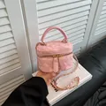 Elegant pink mini box bag with quilted texture and gold chain strap for women - Pink