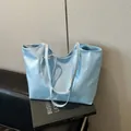 Minimalist sky blue tote bag in premium faux leather for commute and daily style - Blue