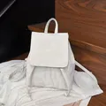 Vintage white backpack with marble textured pleated fabric and top handle flap design - White