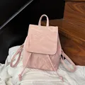 Pale pink crinkled texture women backpack with flap and drawstring closure - Pink