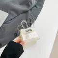 Mini bolso jelly blanco crema traslúcido con cierre plateado y correa de cadena - Blanco