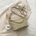 Light green marble texture tote bag with gold chain and cute white plush charm - With Pendant / Green