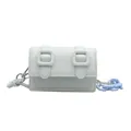 Mini beige cross-body satchel bag with thick light blue chain and leather finish - Green