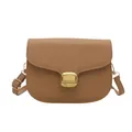 Sac bandoulière classique en cuir PU marron avec fermoir doré et bandoulière réglable - Kaki