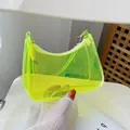 Neon yellow transparent PVC underarm bag with white zipper and silver metal rings - Green