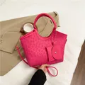 Rose pink tote bag with embossed clover pattern and matching small coin purse - Rose Red