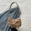 Sac sous le bras tendance en similicuir abricot avec un grand nœud et un design élégant - Khaki