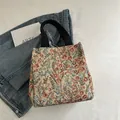 Borsa tote in arazzo floreale con manici in tela e motivo vintage colorato - Floreale Rosso e Blu Francese (Stile 5)