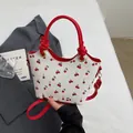 Sac fourre-tout blanc imprimé cerises avec poignées rouges et bandoulière réglable femme - Rouge Vin (Sans Pendentif)