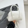 Borsa bowling bianca con motivo litchi, manici e tracolla regolabile per donna - Bianco