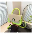 Detail of green straw patchwork crossbody bag with metallic D-logo and top handle - Green