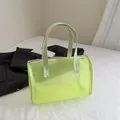 Neon green mesh makeup bag with faux leather handle and secure zipper closure - Green