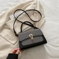Bolso bandolera chic en gris trenzado y cuero negro con cierre de herradura dorado - Negro