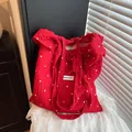 Borsa tote rossa a fiori in tessuto testurizzato con etichetta Fashion Bag - Rosso