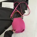 Retro rose red kiss-lock crossbody bag with leather handle and woven texture surface - Rose Red